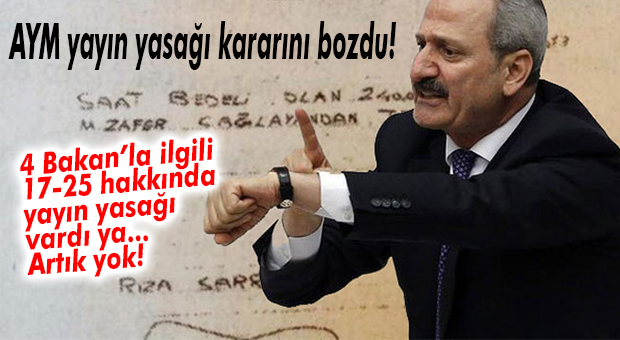 FLAŞ GELİŞME… ZAFER ÇAĞLAYAN VE 3 BAKAN HAKKINDAKİ HABERLERE YAYIN YASAĞINA AYM’DEN VETO!