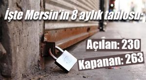 MERSİN’DE İLK 8 AYDA 100 ŞİRKET, 263 GERÇEK KİŞİ KEPENK KAPATTI