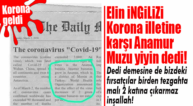 ANAMUR MUZU, İNGİLİZ GAZETELERİNDE… KONU TABİ Kİ KORONA!