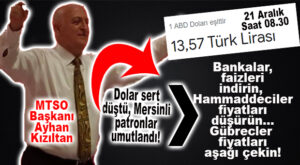 DOLAR SERT DÜŞTÜ, MERSİNLİ PATRONLAR UMUTLANDI: “HERKES GEREKENİ YAPSIN, DÜZLÜĞE ÇIKARIZ!”