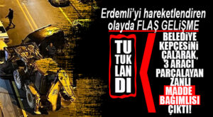 BELEDİYENİN KEPÇESİNİ ÇALIP, ARABALARA ÇARPAN MADDE BAĞIMLISI ZANLI TUTUKLANDI! ERDEMLİ’Yİ HAREKETLENDİREN OLAYDA FLAŞ GELİŞME…