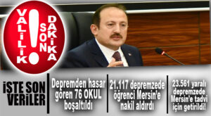 VALİLİK’TEN SON DAKİKA: 76 OKUL BOŞALTILDI, DEPREMZEDE 21.117 ÖĞRENCİ NAKİL ALDIRDI, 23.561 YARALI DEPREMZEDE MERSİN’DE TEDAVİ ALTINA ALINDI!