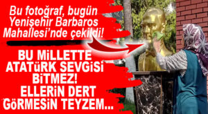 ELLERİN DERT GÖRMESİN TEYZEM… YENİŞEHİR BARBAROS MAHALLESİNDE ATATÜRK BÜSTÜNÜN TOZUNU ALIRKEN GÖRÜNTÜLENEN KADINA SELAM OLSUN!