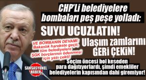 CUMHURBAŞKANI ERDOĞAN’DAN CHP’Lİ BELEDİYELERE: “BOL KESEDEN VERİYORDUNUZ, SUYU UCUZLATIN, ULAŞIM ZAMMINI GERİ ÇEKİN, SGK BORÇLARINIZI ÖDEYİN!”