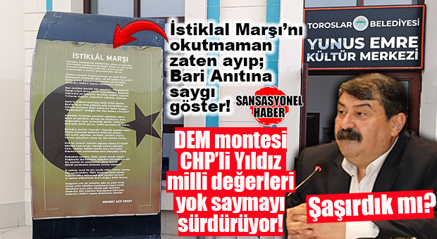 BÜYÜK AYIP: TOROSLAR BELEDİYESİ KÜLTÜR MERKEZİ’NİN ÖNÜNDEKİ İSTİKLAL MARŞI ABİDESİ SOLMUŞ, KİMİN UMURUNDA…