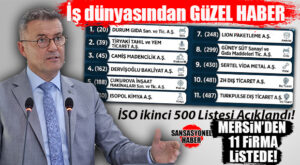 İŞ DÜNYASINDAN GÜZEL HABER! İSO İKİNCİ 500 LİSTESİ AÇIKLANDI: MERSİN’DEN 11 FİRMA LİSTEDE!