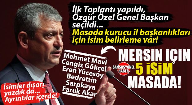 SANSASYONEL KULİS GELDİ: YENİ PARTİ İLK TOPLANTISINI YAPTI, ÖZGÜR ÖZEL’İ GENEL BAŞKAN SEÇTİ: SIRADA KURUCU İL BAŞKANLARI VAR! MERSİN İÇİN 5 İSİM MASADA!